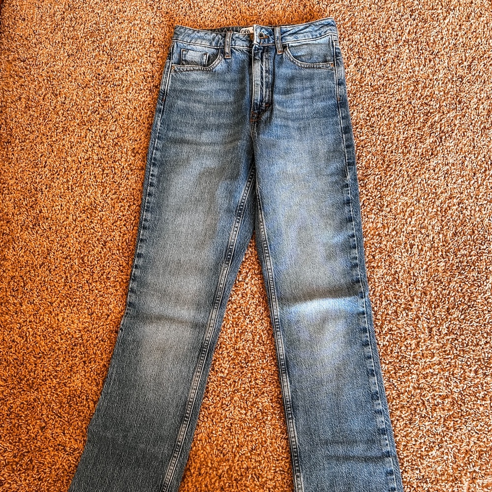 ZARA - High Waisted, Straight Leg, Split Hem Slim Jeans